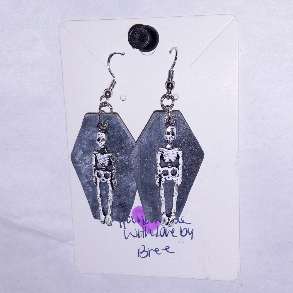 Skeleton and coffin earrings